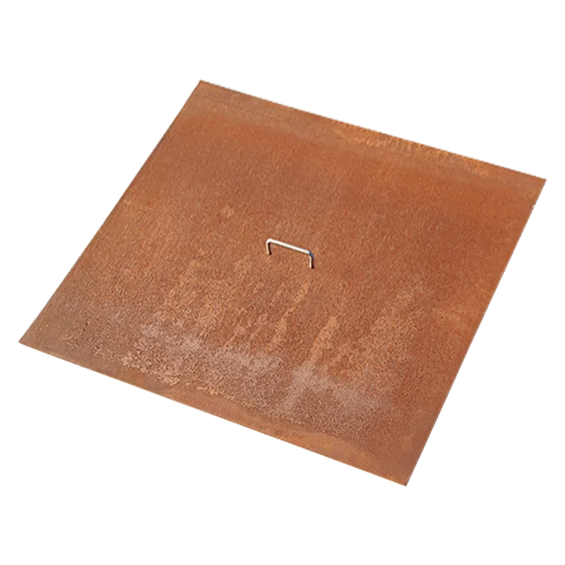 Viereckige Stahl-Abdeckplatte in Rostoptik für Feuerstelle Cube L