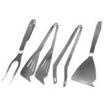 Grillbesteck bestehend aus Grillgabel, Spachtelzange, Grillzange und Grillspachel