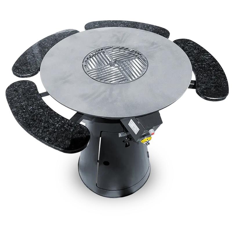 Ansicht von oben: Runder Remundi Phoenix Gasgrill M in Schwarz mit vier Granitablagen